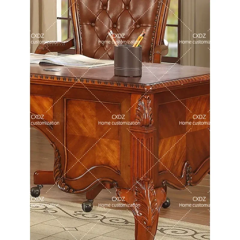 European Style Solid Wood Desk American Country Retro Writing Table Computer Desk Study Furniture