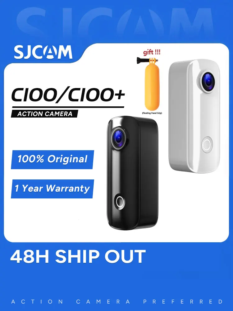 SJCAM C100 Plus Mini 4K Action Camera Pocket WiFi EIS Wearable Sports DV Cam Fishing Vlog Motorcycles with 30M Waterproof Shell
