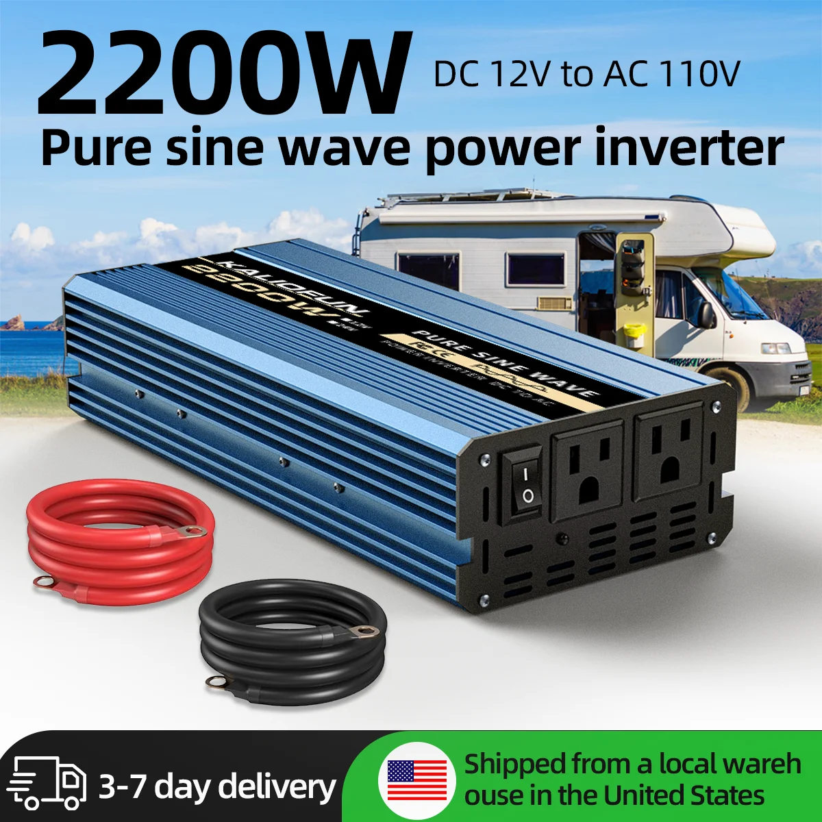 

KALIOFUN 2200W Power Inverter Pure Sine Wave 12V 110V for Vehicle High Efficiency Safe Charging for Electronics and Devices