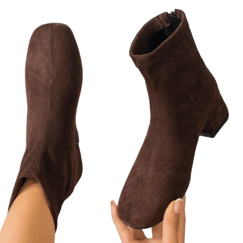 2026 New Mid Heels Women Suede Ankle Boots Winter Fashion Chunky Shoes for Woman Elegant Shoes Snow Chelsea Short Boots De Mujer
