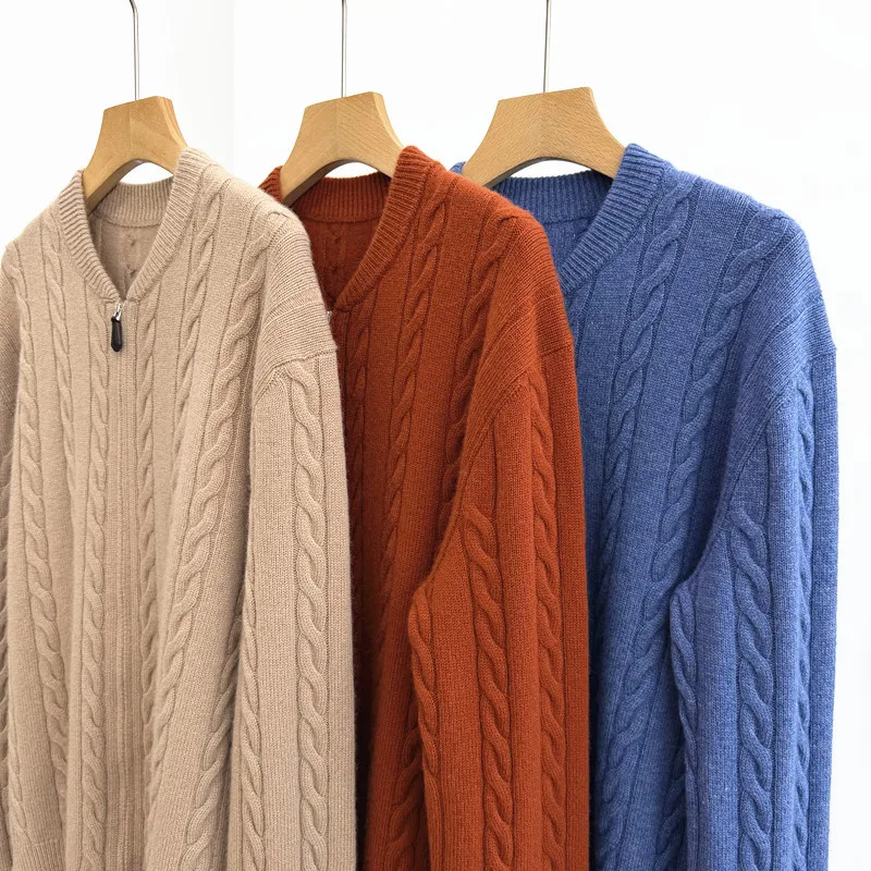 2026Fall/Winter Women's Cashmere Zip-Up Knit Cardigan Jacket