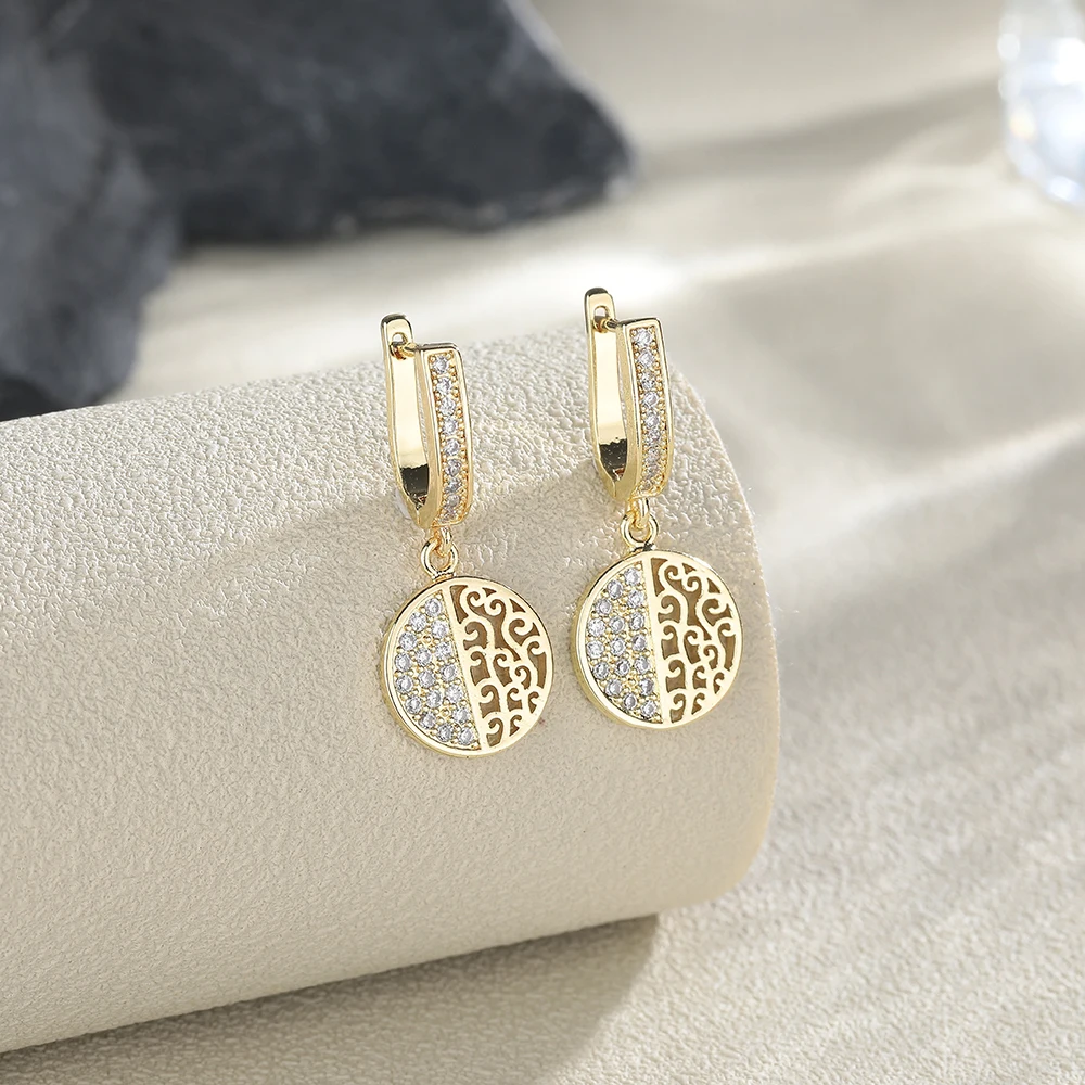 Pendientes chapados en oro para mujer, aretes elegantes, estilo Retro, disco de alta calidad, nueva moda