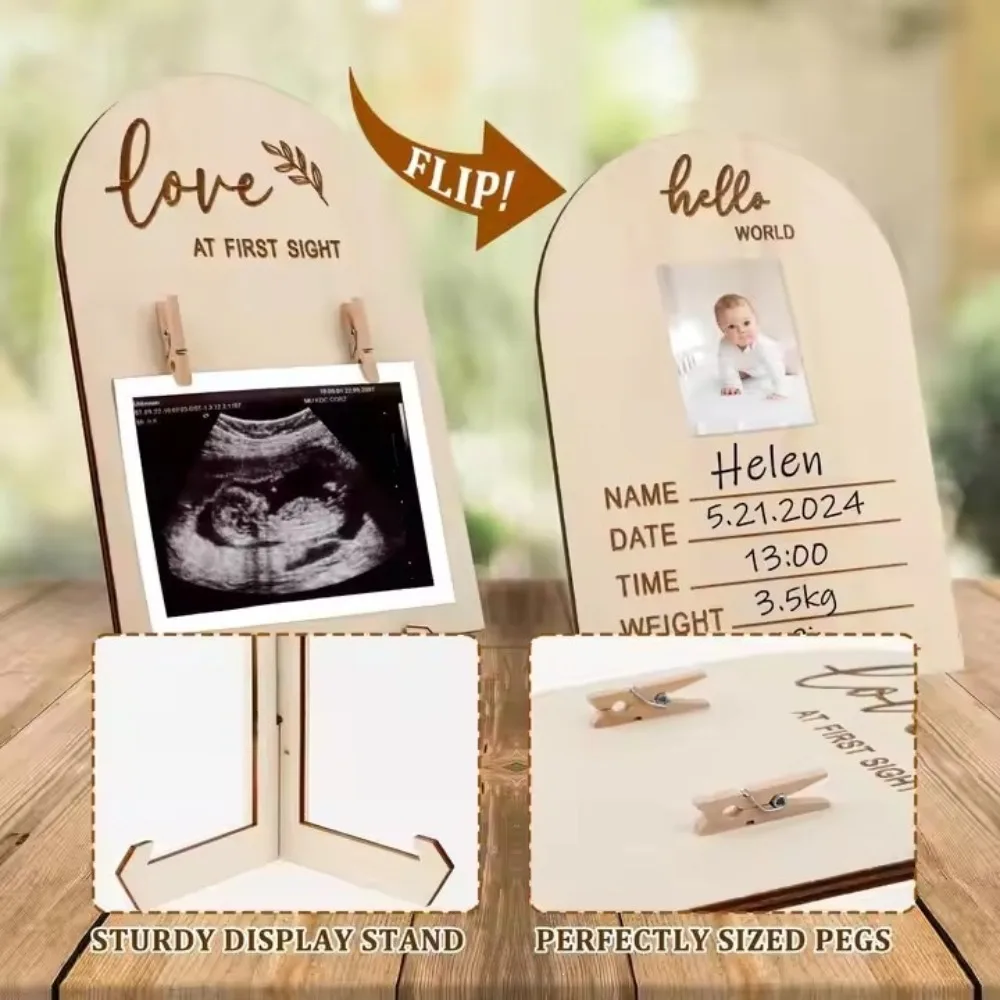 Wooden Stands Baby Ultrasound Frame Maternity Gift Rustic Pregnancy Gift Frame with Clip Stable Sonogram Picture Frame Pregnancy