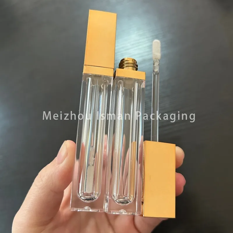 50 pçs luxo 6ml quadrado varinha de ouro vazio tubo batom líquido claro lipgloss recipiente tubos embalagem de maquiagem com aplicador