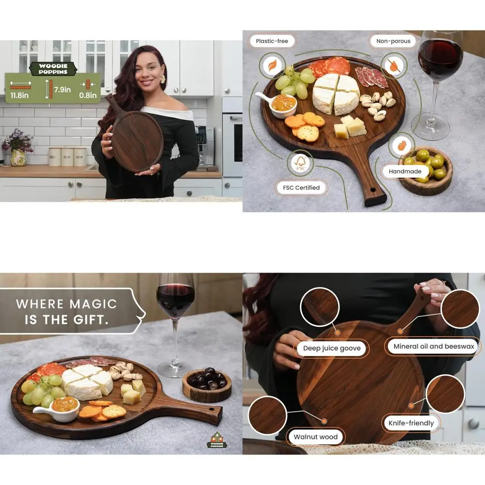 

15x11 Inch American Dark Walnut Charcuterie Board with Handle - Versatile Serving and Cutting Surface