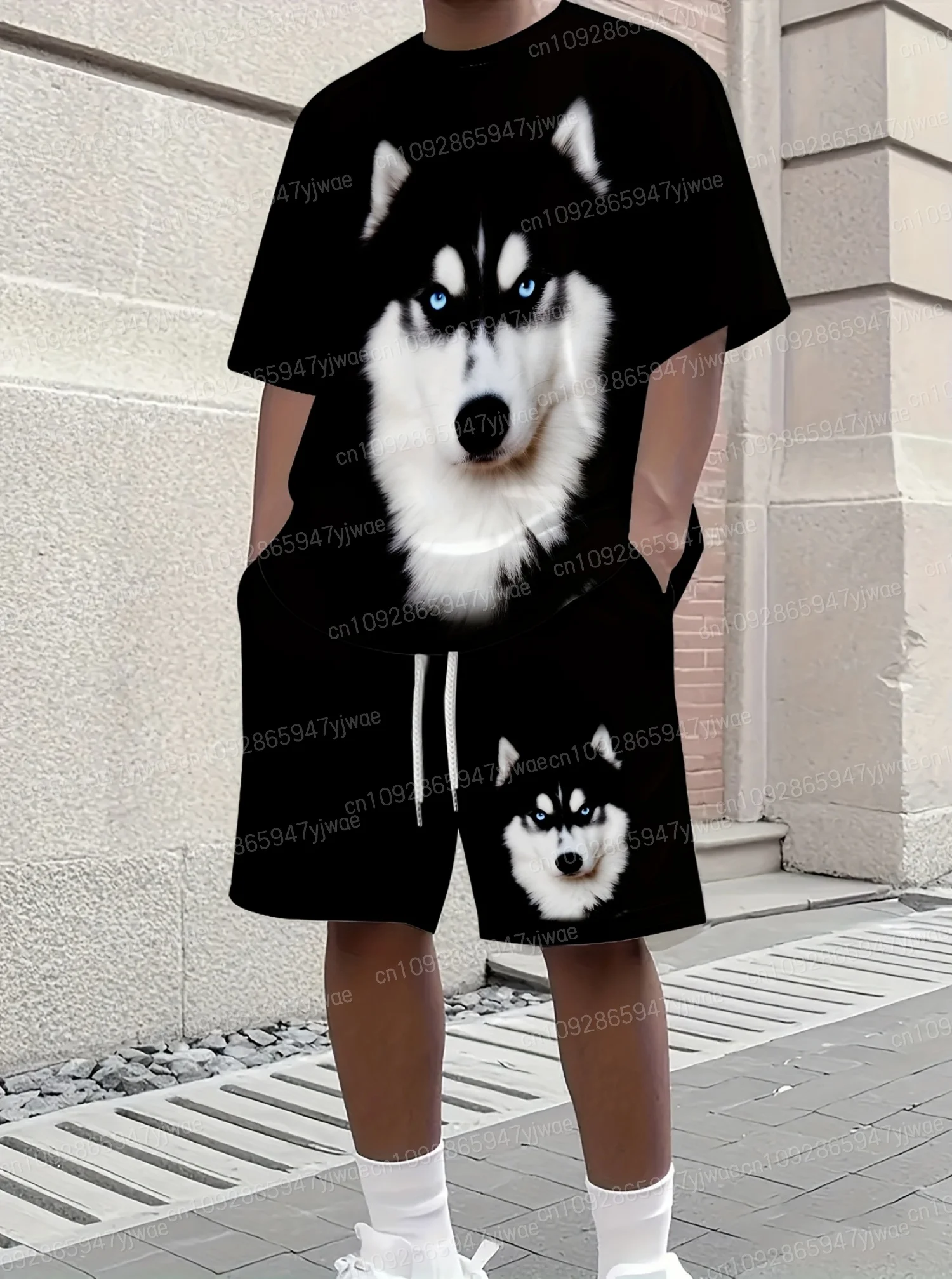 American Classic Lion Print Plus Size Sport T-Shirt+Shorts Set Men Gym Jogging Luxury Tracksuit Outfit 2 Piece Set Men Clothes