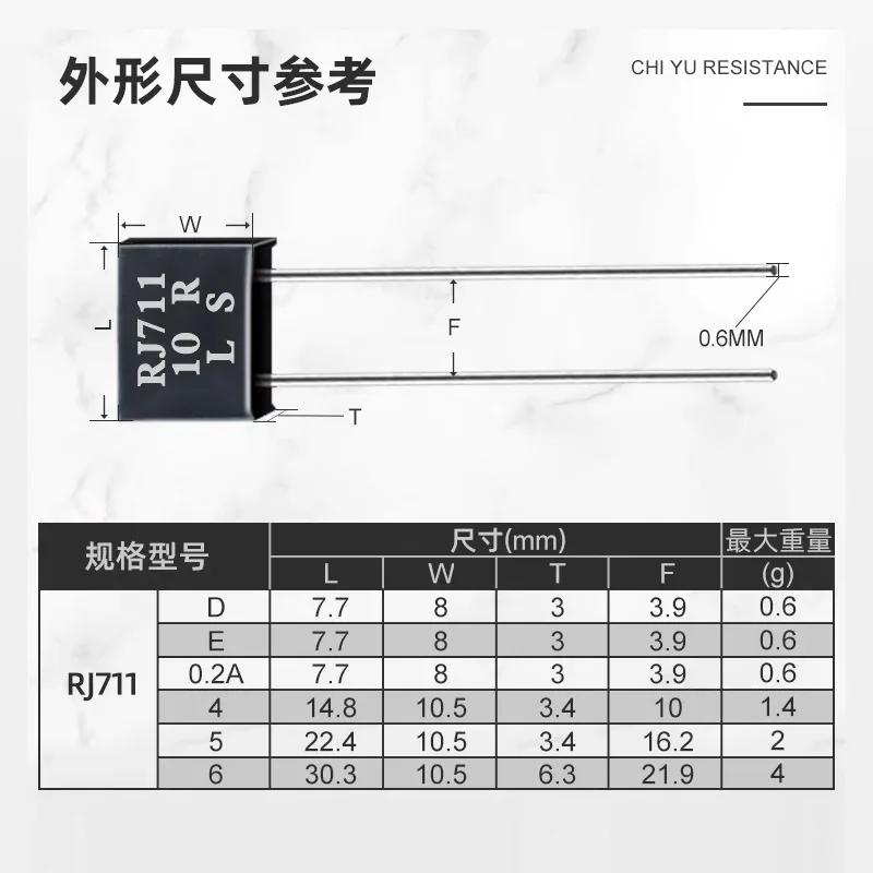 RJ711 Standard Sampling Sampling Non-Inductive Precision Resistors 0.25W 10R 100R 250R 1K 10K 0.01% 5PPM