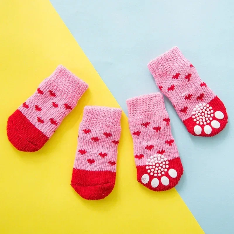 4 Stück Winter-Hundesocken Rutschfeste Warme Gestrickte Tiger-Design Pfotenschutz-Stiefel für Katzen und Hunde Innen- und Außenbereich Weihnachtsgeschenk Hundesocken – Detail 6