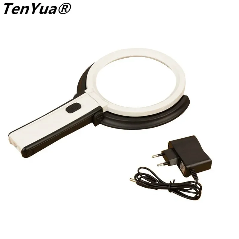 TenYua Portable 10 LED Light Magnifier Magnifying Glass with Light Lens Table Desk-type Lamp 2x 5x Handheld Foldable Loupe