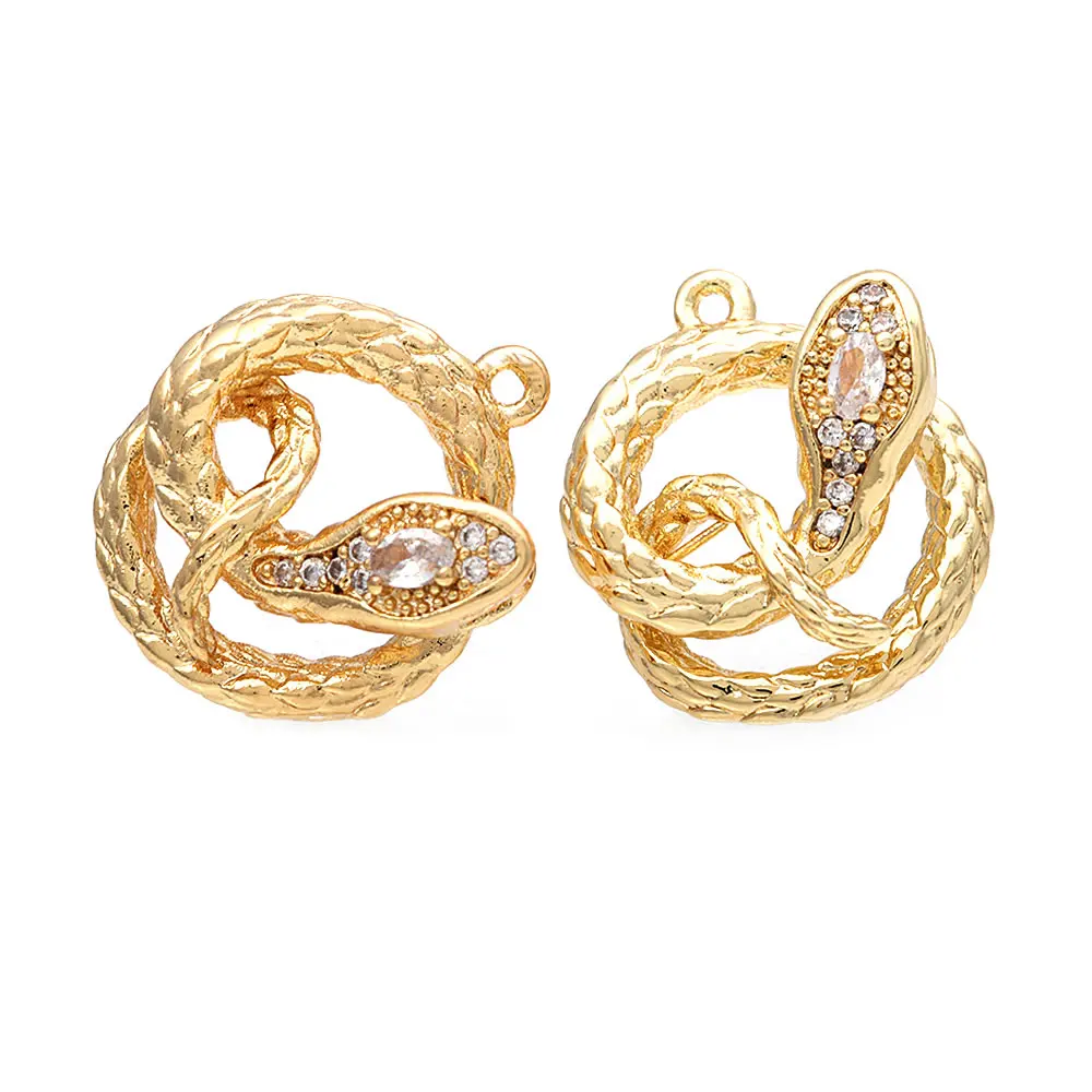 18K Gold Color Brass Zircon Snake Charms Pendants High Quality Necklace Earrings Jewelry Accessories Rosediy official-website