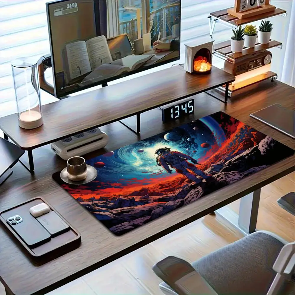 Rainbow Astronaut Space Gaming Mouse Pad Large Size Precision Tracking Desk Mat For Sci Fi Gaming