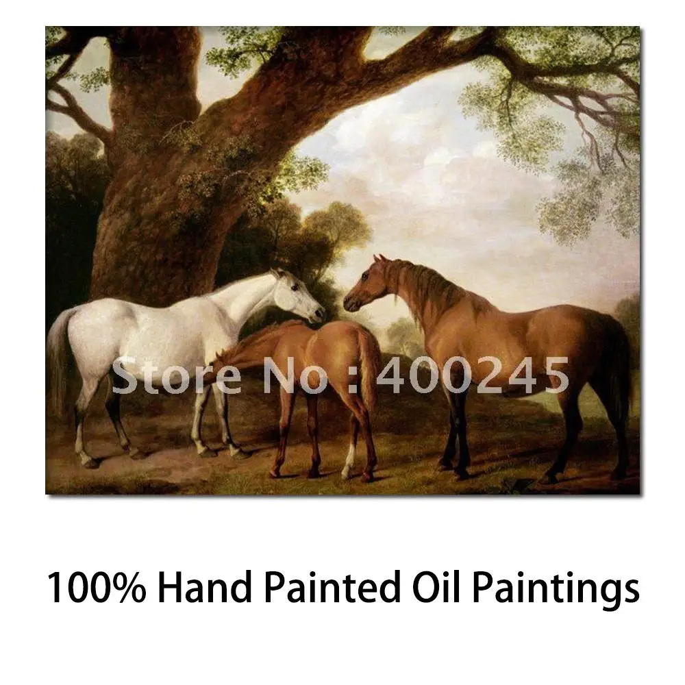 Horses Oil Painting for Living Room Two Shafto Mares and A Foal by George Stubbs Canvas 100% Handmade+Free Ship+High Quality