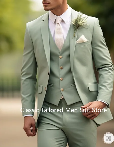 New  Men Business Suit 3 Piece Set Groom Groomsman Wedding Party Prom Special Occasions Male Tuxedo Jacket Pants Vest