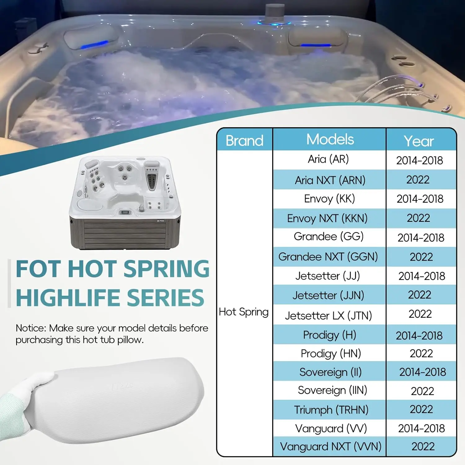 77228 1411501 Hot Tub Spas Pillows Fits for Hot Spring Highlife Series Spas from 2014-Current: Aria, Envoy, Grandee, Jetsetter, image 2