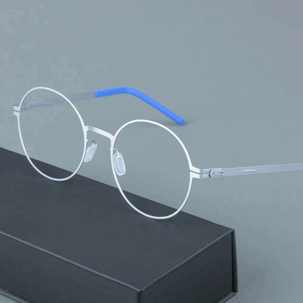 Germany Brand Design Oroshi Screwless Round Ultralight Glasses Frame Men Women Thin Steel Eyeglasses 128mm Small Face Spectacles