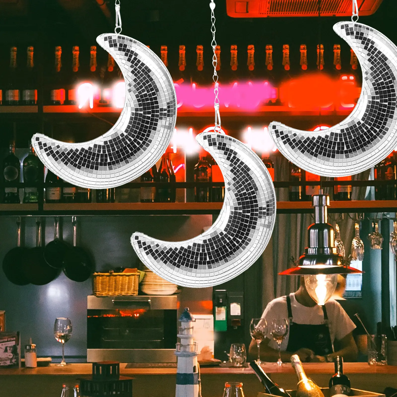 Disco Moon Pendant Retro Wall Hanging Decoration Attractive Moon Wall Hanging Ornament Modern Home Decoration Perfect Party Gift