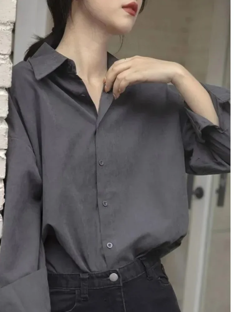 Women's Grey Shirts Spring Autumn Interview Elegant Shirt High Grade Gray Professional Formal Workwear Long Sleeve Blouse