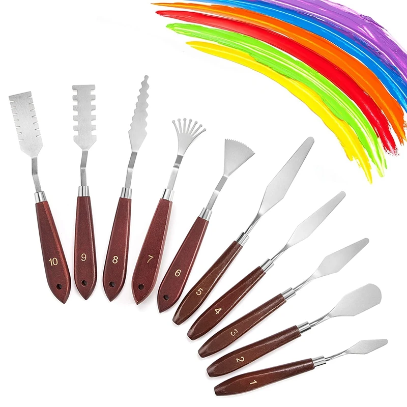 10 Pcs Palette Knife Set For Acrylic Wooden Handle Painting Pallet Knife Set Painting Tools For Paint Canvas