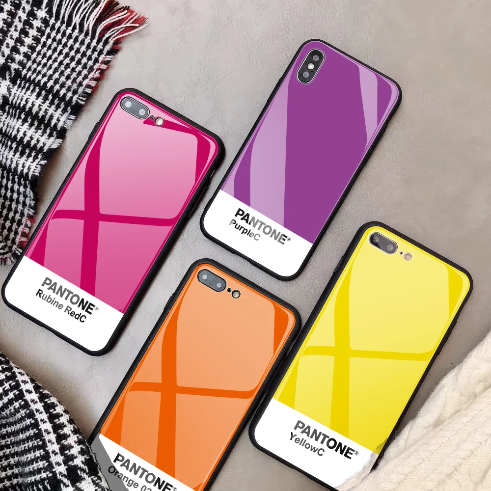 Glass Customized Phone Case Tempered for IPhone 11 12 13 ProMAX 7Plus X 6 Plus Pantone Phone Cover for IPhone XS XR 8 Pure Color