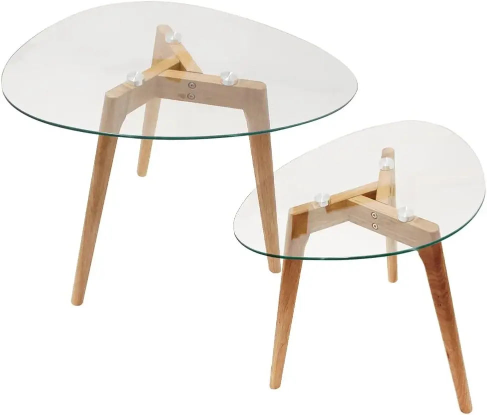 Descuento por tiempo limitado--THE HOME DECO FACTORY CMHD3212 Set 2 mesas Nido Cristal, Madera, 60 x 45 x 43 cm