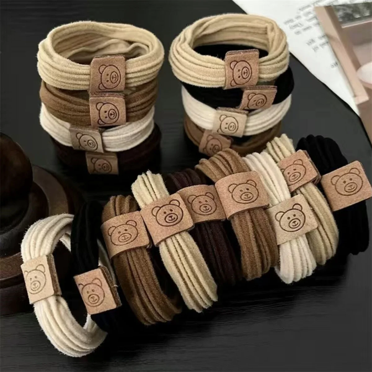 5/10/20/50pcs Women High Elastic Hair Bands, Ponytail Holder Cute Coffee Bear Rubber Band Fashion Hair