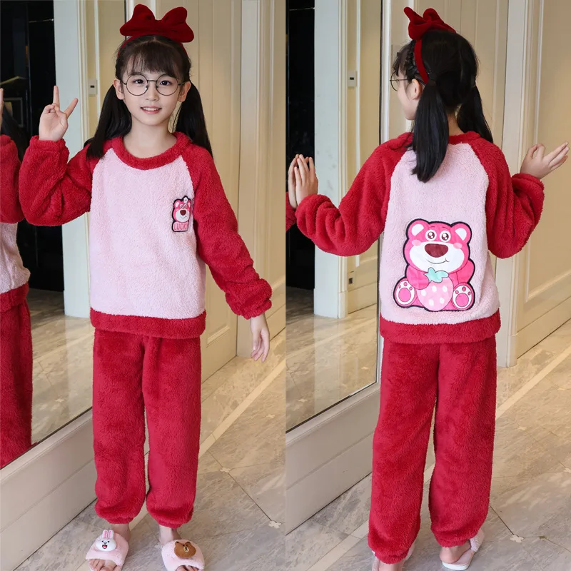 

2024 Winter Children's Pajamas Coral Velvet With Thickened Flannel Medium And Large Children's Home Clothes