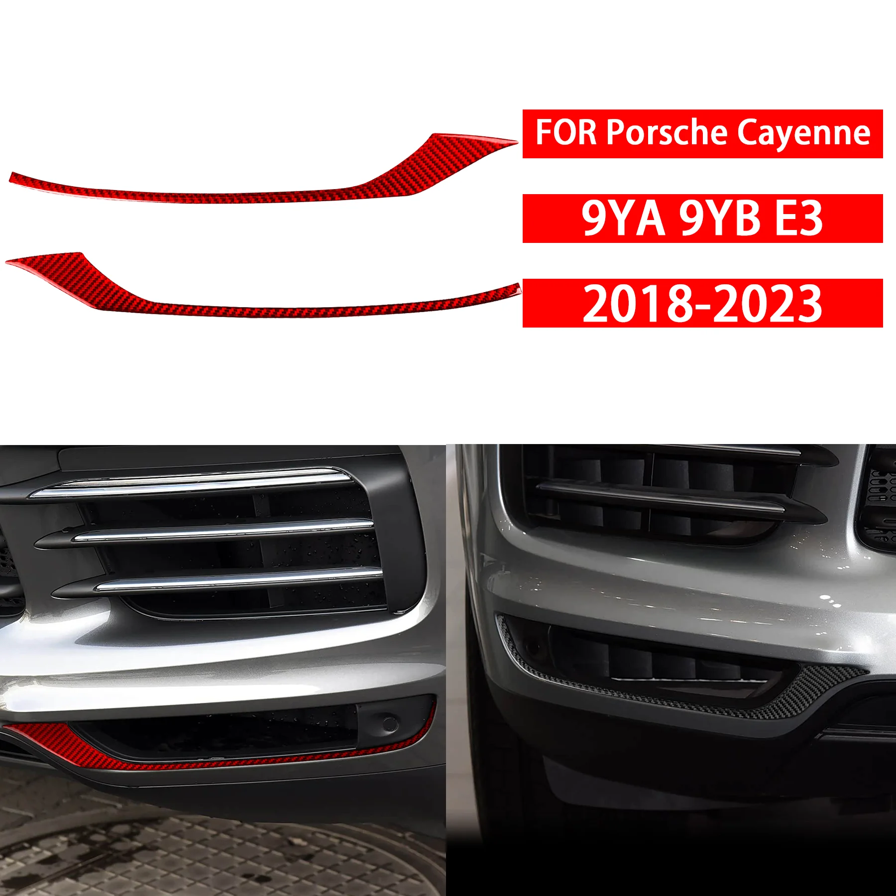 

For Porsche Cayenne 9YA 9YB E3 2018-2023 Carbon Fiber Front Bumper Fog Light Trim Strips Car Exterior Decor Accessories Stickers
