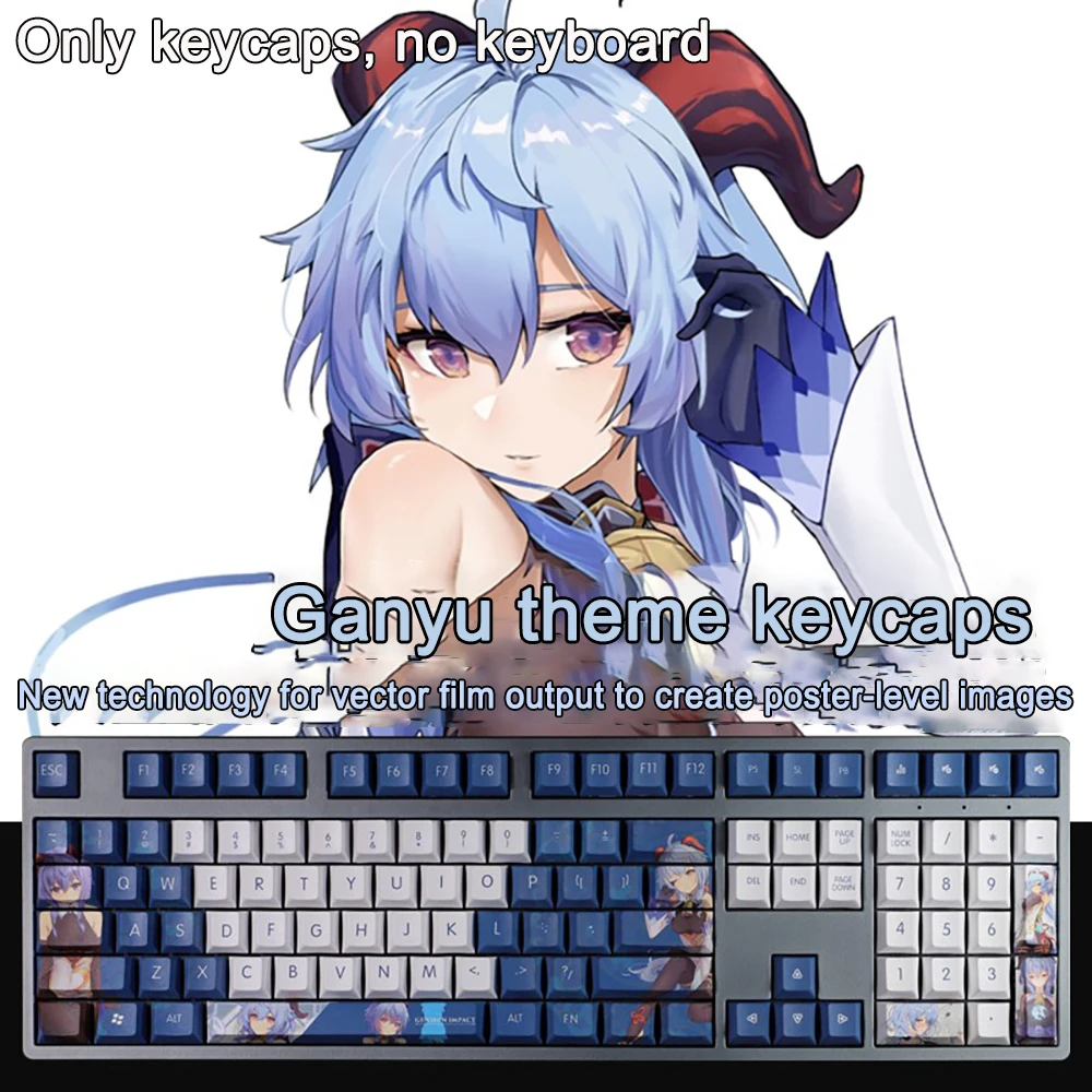 Imagem -05 - Genshin Impacto Keycaps Grupo Ganyu Keycaps Tintura Pbt Subbed Cereja Anime Gaming Key Caps Ansi 61 87 104 108 Chaves