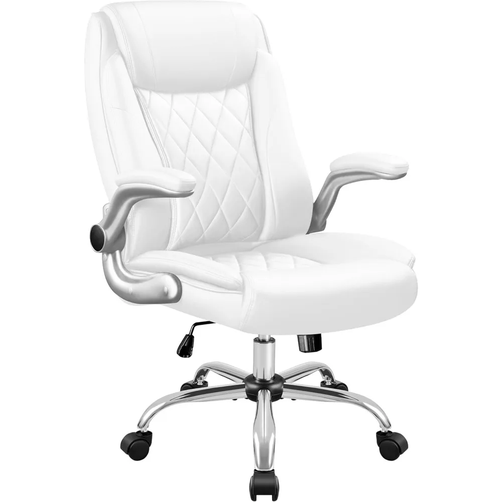 

XMSJ Executive Office Chair, Ergonomic High Back with Adjustable Flip-up Armrest, Swivel Leather-Seats with Lumbar Support