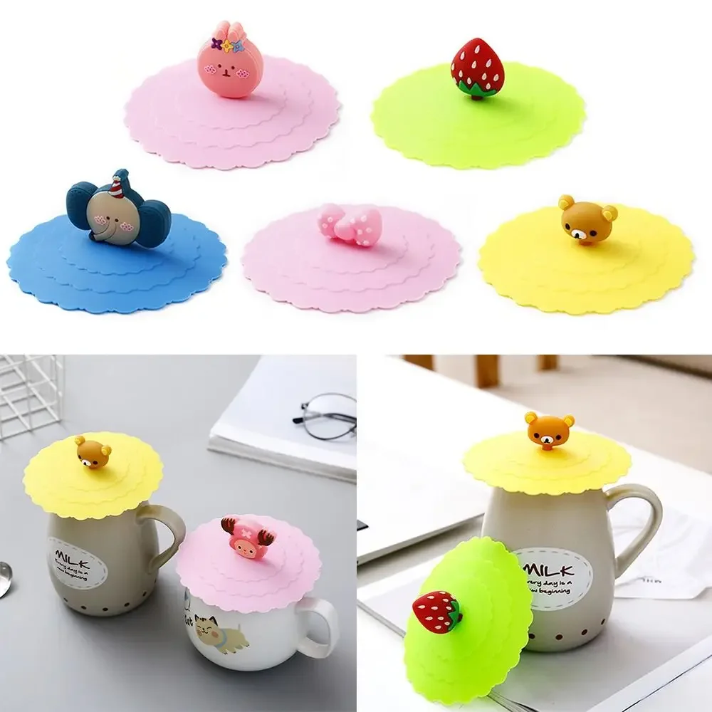 10cm Reusable Silicone Cup Cover Cute Seal Suction Cup Cover Dustproof Leakproof Tea Coffee Lids Cap Cup Accessories 텀블러백