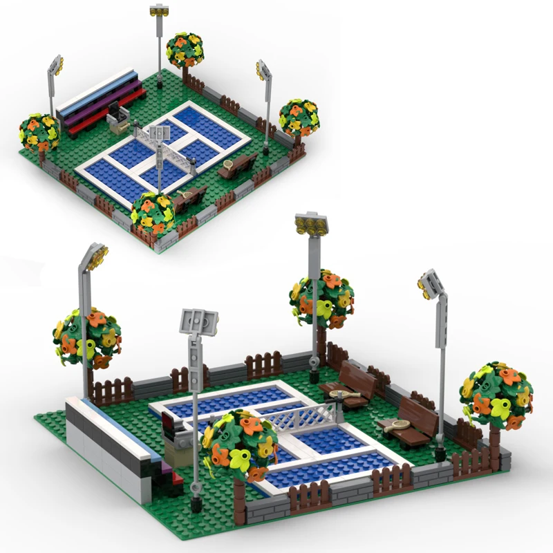 

MOC теннисный корт, маленькие строительные блоки, спортивные квадратные сценарии, модель «сделай сам», коллекционная сборка, кирпичи, орнамент, игрушки, подарки для мальчиков