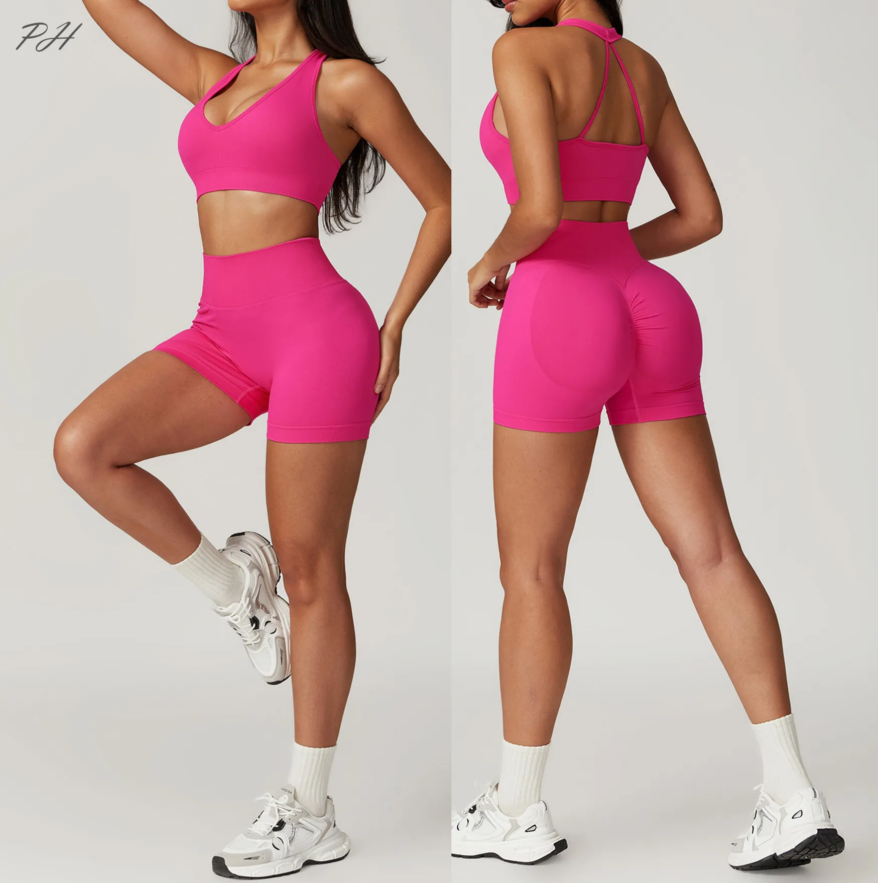 

Seamless Sports Set Women Breathable Yoga Suit Fitness Bra Tights Shorts Set Gym Elastic Workout Outfit Activewear Sportswear