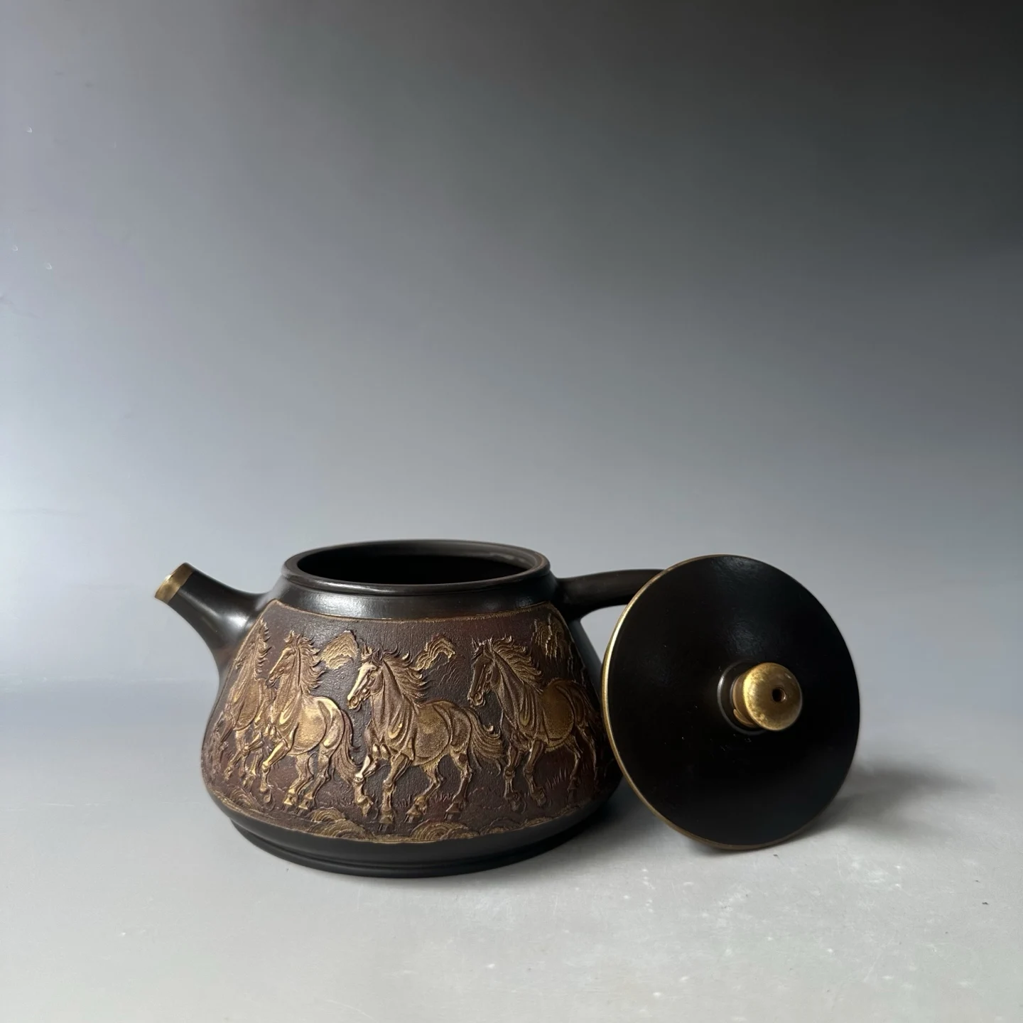 Old Chinese Handicraft Enameled YiXing Zisha (red stoneware) Teapot,bamboo, with mark, Free shipping