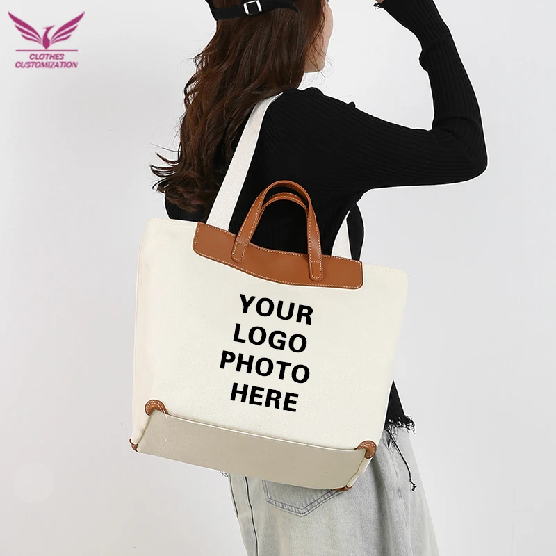 

Custom logo Canvas Women's Bag Commuting Women's Bag One Shoulder DIY photo Large Capacity Slant Span Handbag