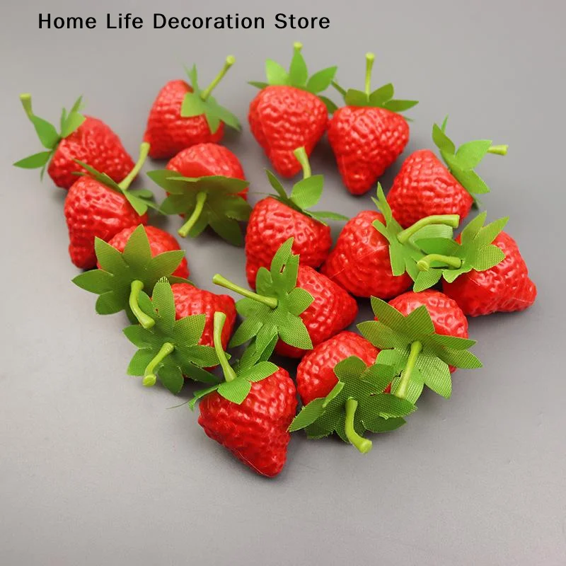 【H】10-20pcs Artificial Strawberry PVC Strawberries Lifelike Fruit Photography Prop Home Kitchen Cabinet Ornament Party Decor