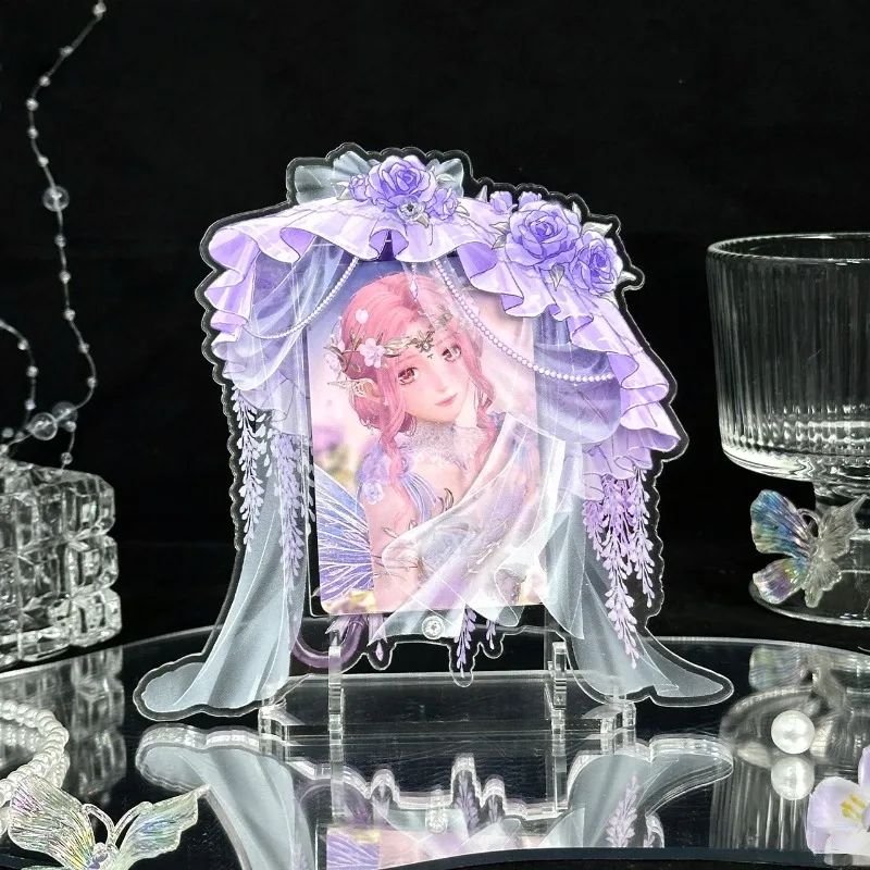 Romantic Floral Acrylic Photo Frame for 3 Inch Kpop Card Cute Anime Idol Photo Display Rack Wedding Style Collectible Card Decor