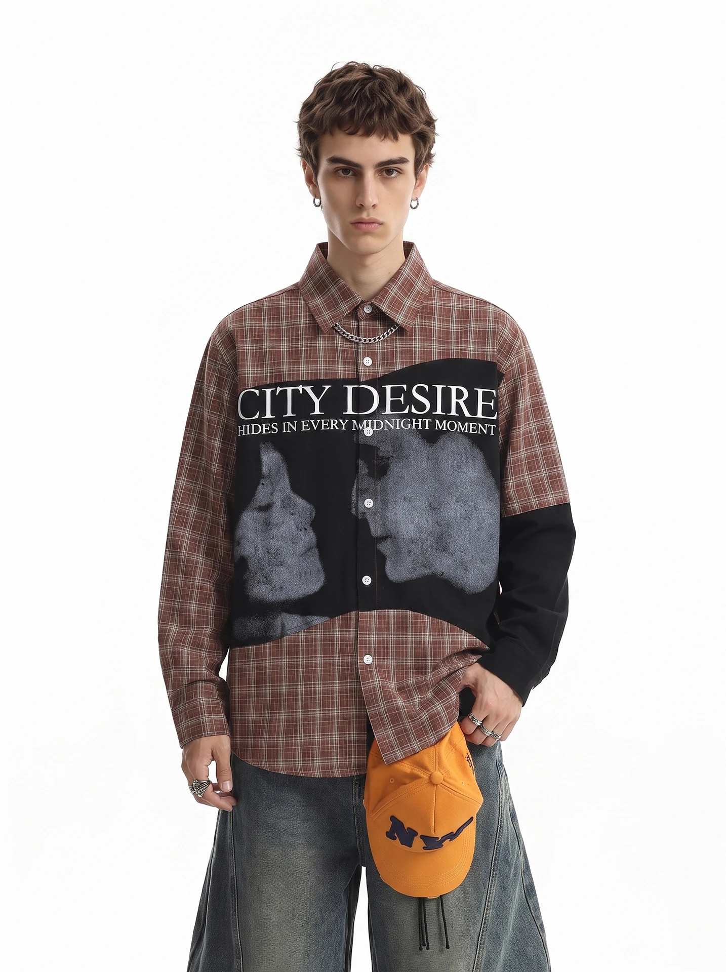 American Style Retro Print Plaid Shirt Men's Autumn Loose Fashion Streetwear Long Sleeve Button up Casual Shirt