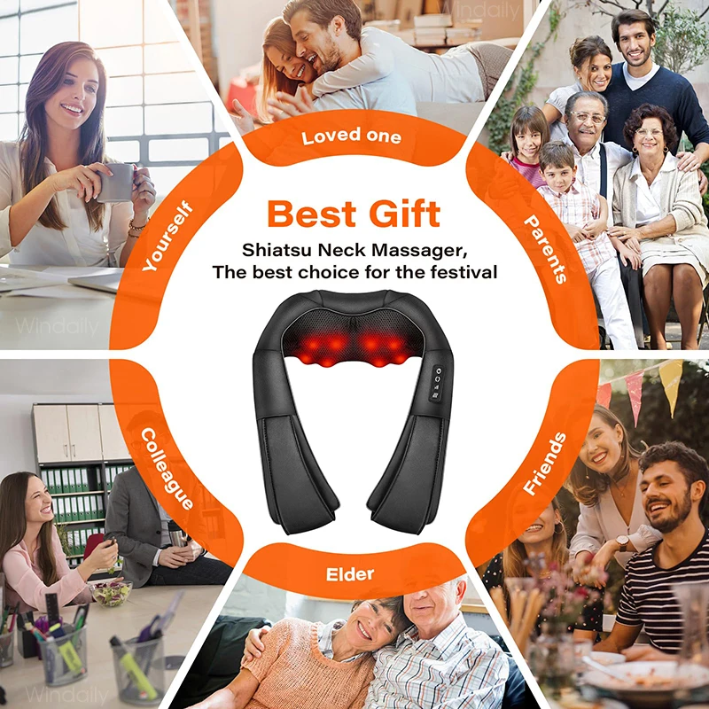 4D Shiatsu Nacken- und Schultermassagegerät mit Wärme, elektrische Rückenmassagegeräte, Knetmassagekissen, Ganzkörpermuskulatur, Heim- und Autogebrauch – Detail 8