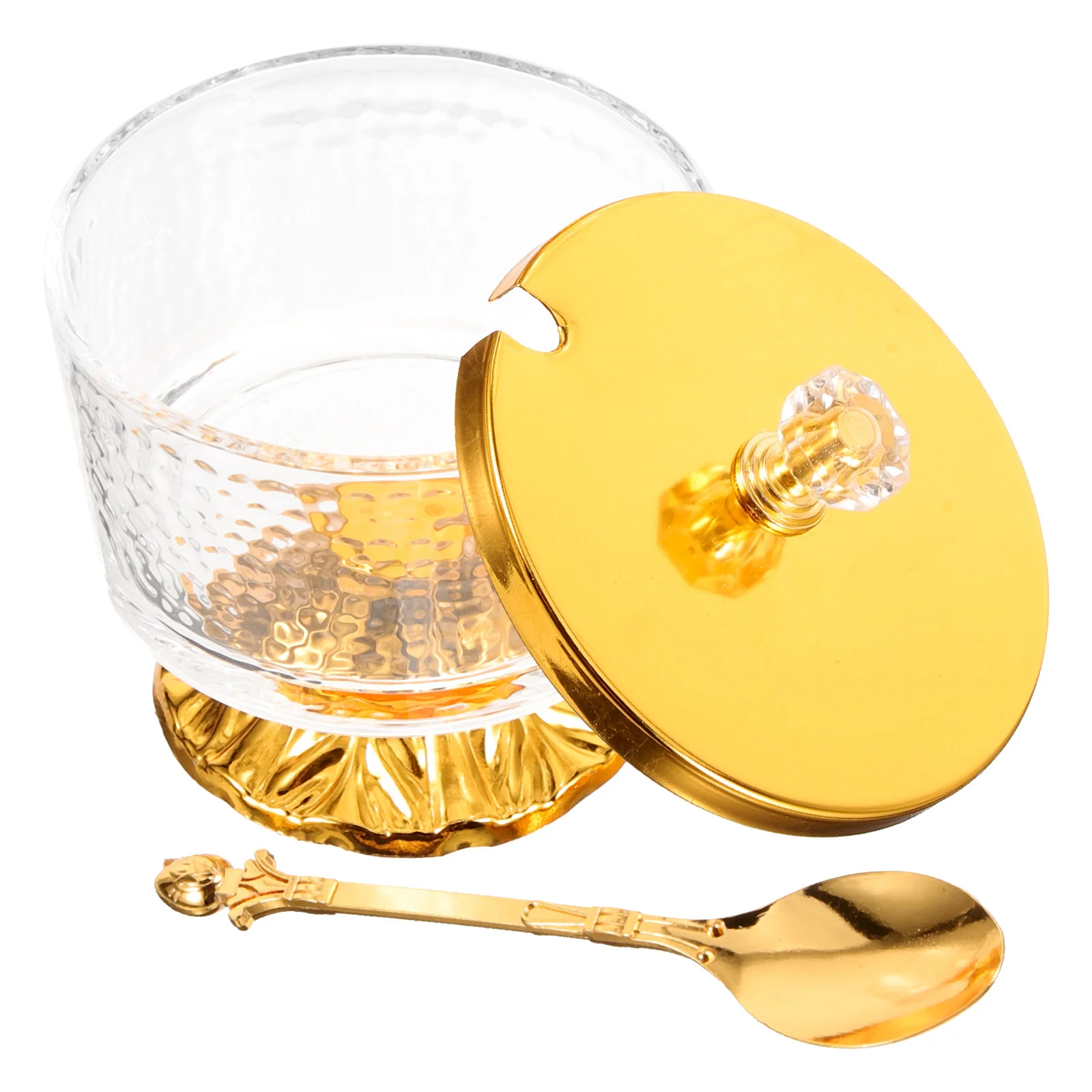 Recipiente de sal com tampa e colher de vidro para biscoitos, açúcar para café, bar, pepperoncini