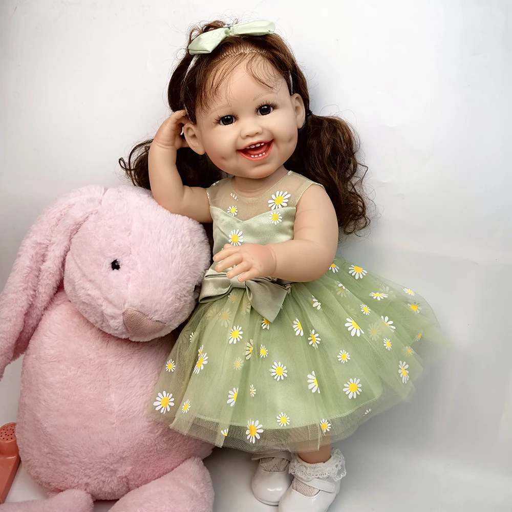 

Full Silicone Vinyl Smile Reborn Baby Girl Doll 55 cm Newborn Babies Dolls Early Educational Toys Birthday Christmas Gifts