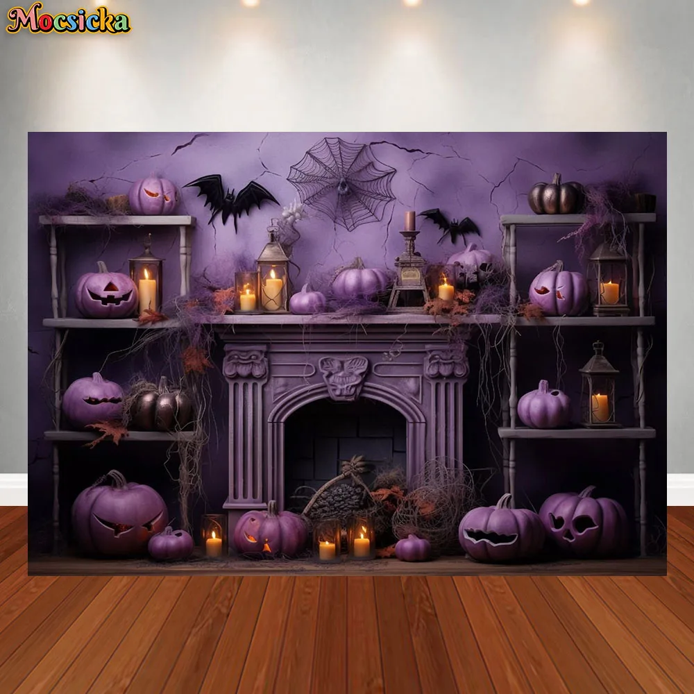 Mocsicka Photography Background Halloween Scary Pumpkin Bat Spooky Night Kid Birthday Party Portrait Decor Photo Backdrop Studio