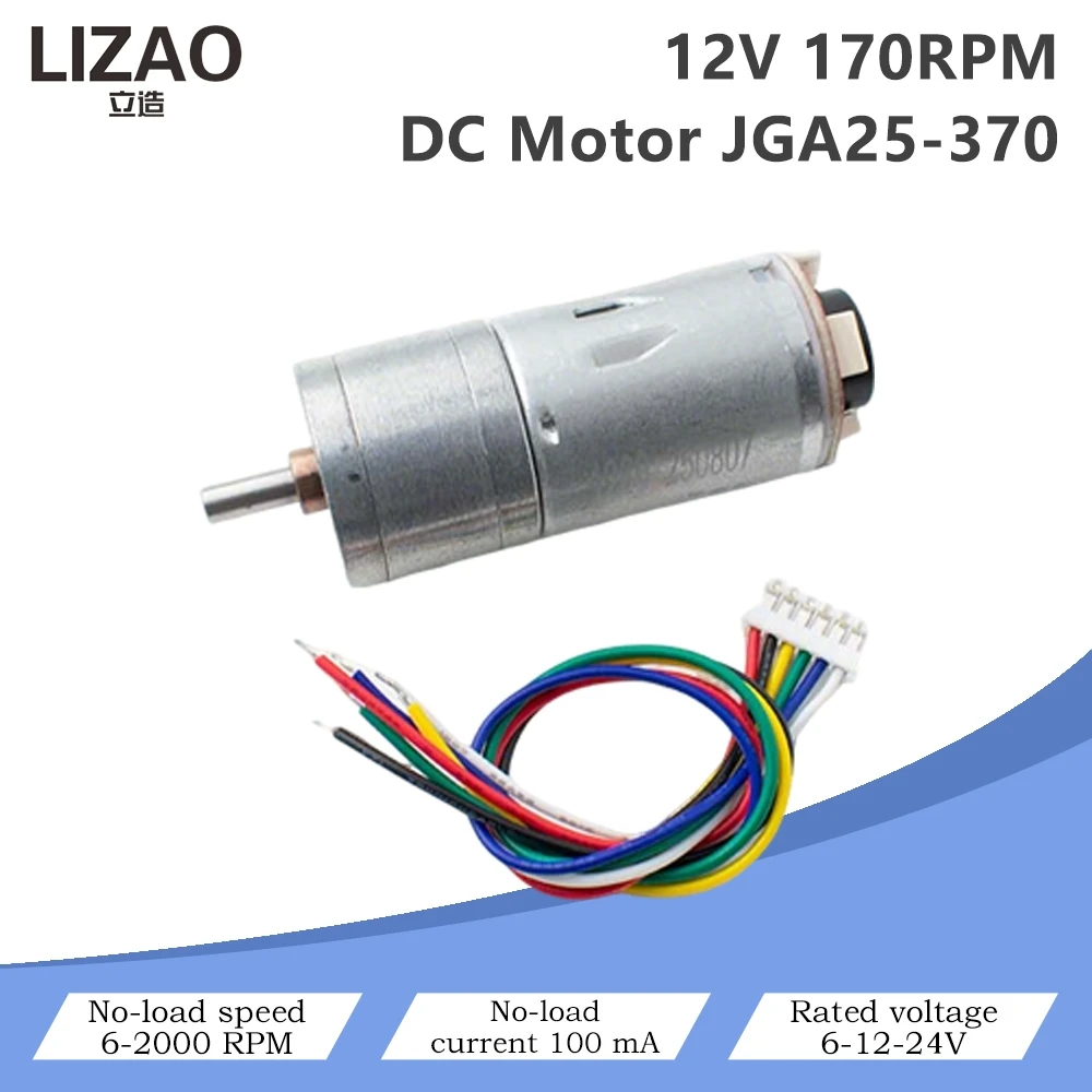 JGA25-370 12V 170RPM DC Gear Motor, 6-24V Encoder Motor with High Torque for Arduino & Robotics Projects