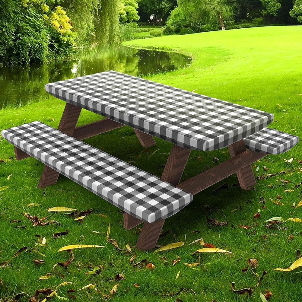 Picnic Table Cover With Bench Covers With Elastic Edges Fits For Table 30''x72'' Rectangle Waterproof Camping Tablecloth