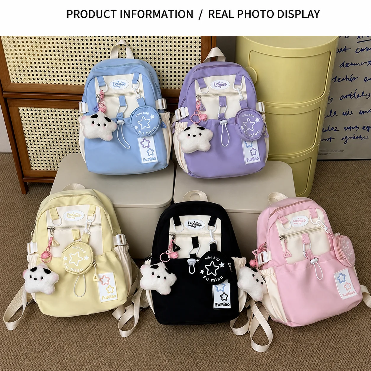 Casual Travel Backpack Portable Girls Backpack Star Pattern Backpack Colorblock For Daily School Girls Casual Daily Travel