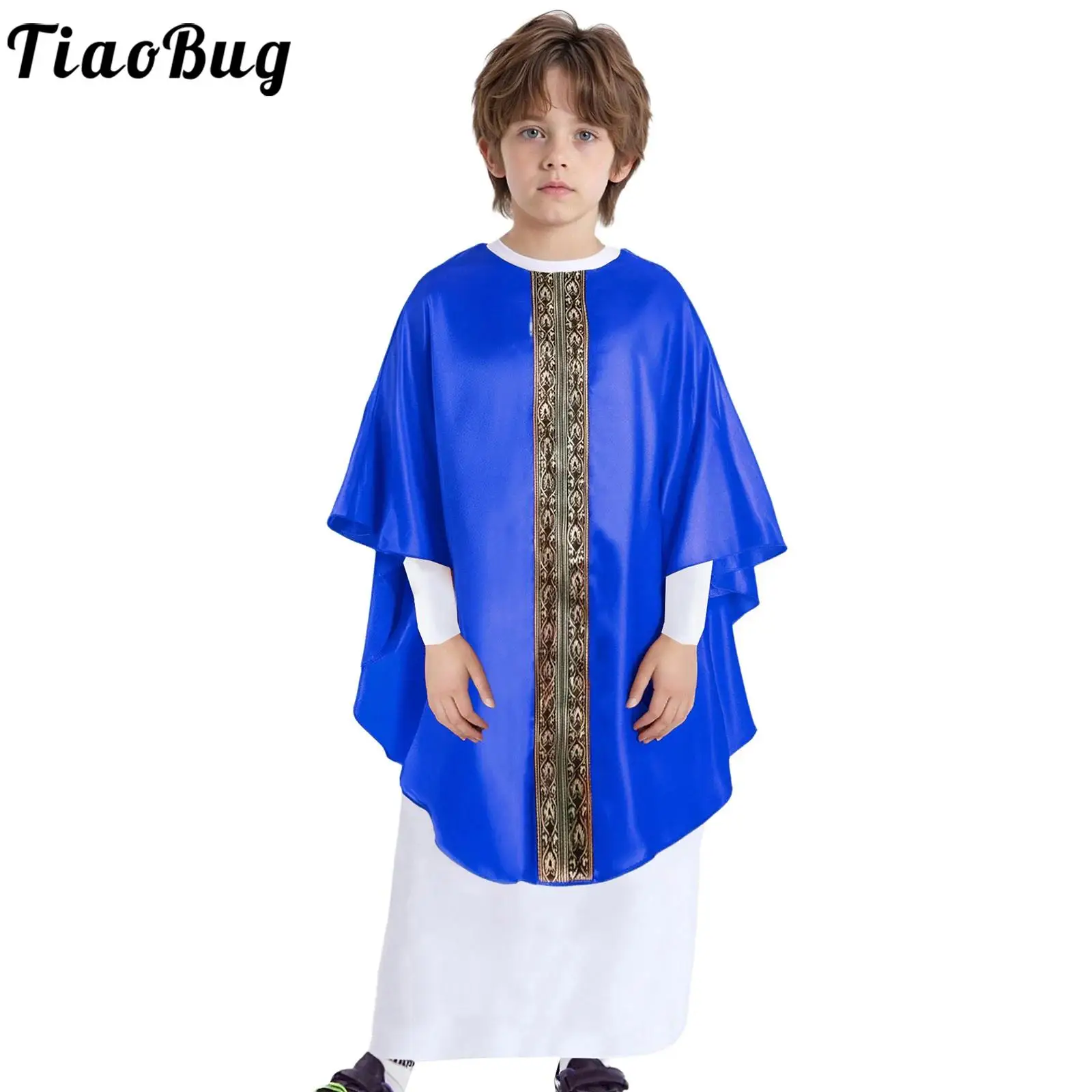 

Boys Girls Pope cosplay Halloween Costume Long Sleeve Zipper Cape Underneath White Robe for Themed Activities Performances