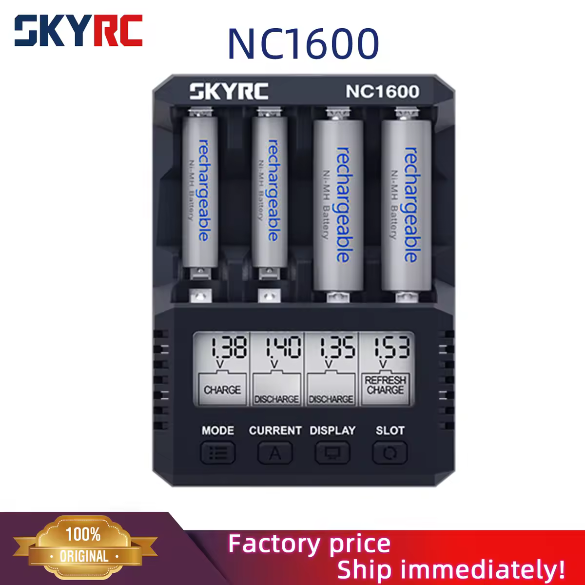 Зарядний пристрій SKYRC NC1600 для акумуляторів AA/AAA, розрядка 4 акумуляторних батарей AA NiMH, професійний зарядний пристрій для акумуляторів типу Double A
