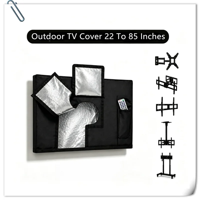Weatherproof Dust-proof Outdoor TV- Cover 22-85inch Protect TV- Screen Garden Patio Outdoor TV- Cover Protector Black