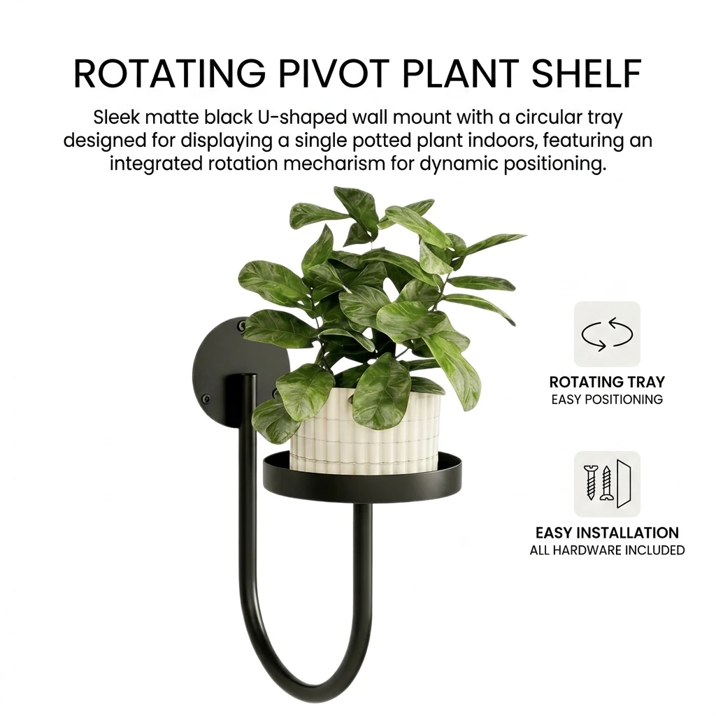 Black Oval Rotating Wall Mounted Plant Stand For Indoor Potted Plants Space Saving And Multi Functional Design image 5