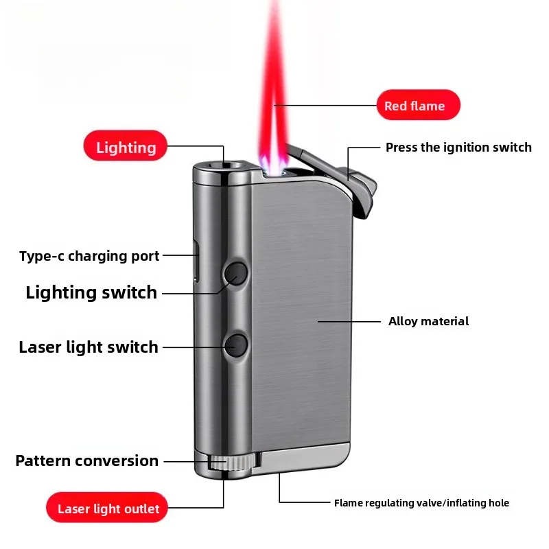 Laser Projection Lighting Lighter Multifunctional Windproof Red Flame Butane Lighter Cigarette Accessory Gift 2026