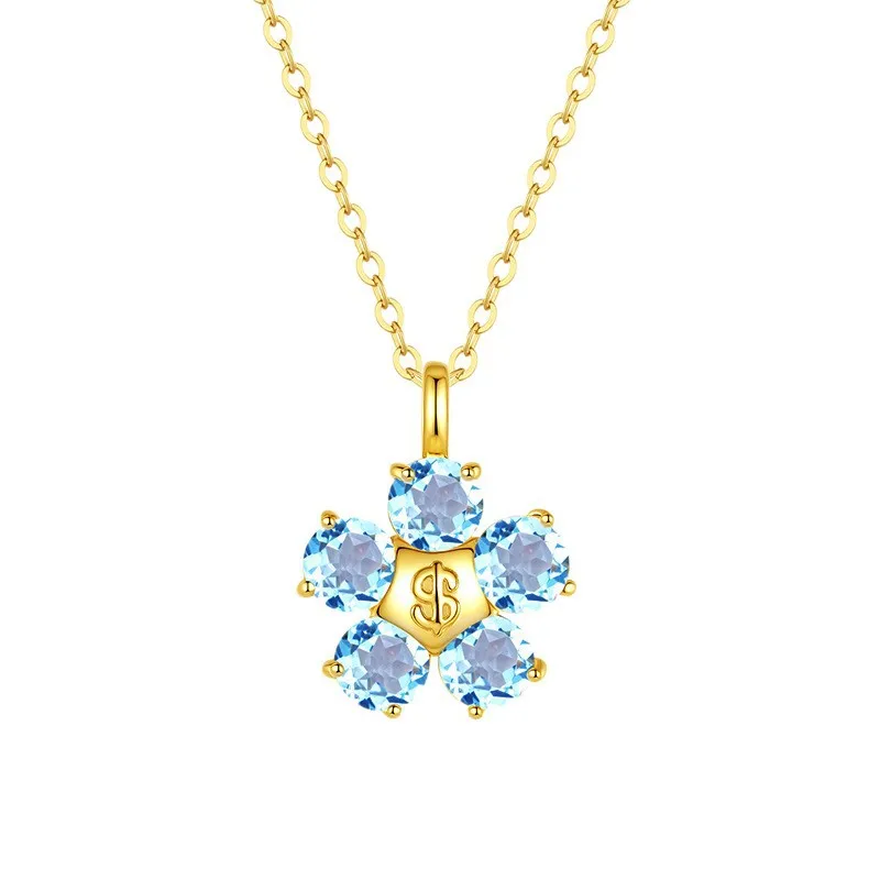 

925 Sterling Silver Flower Shape Necklace Pendant for Women Topaz Citrine Garnet Amethyst Peridot Jewlery Yellow Gold Fine Girl